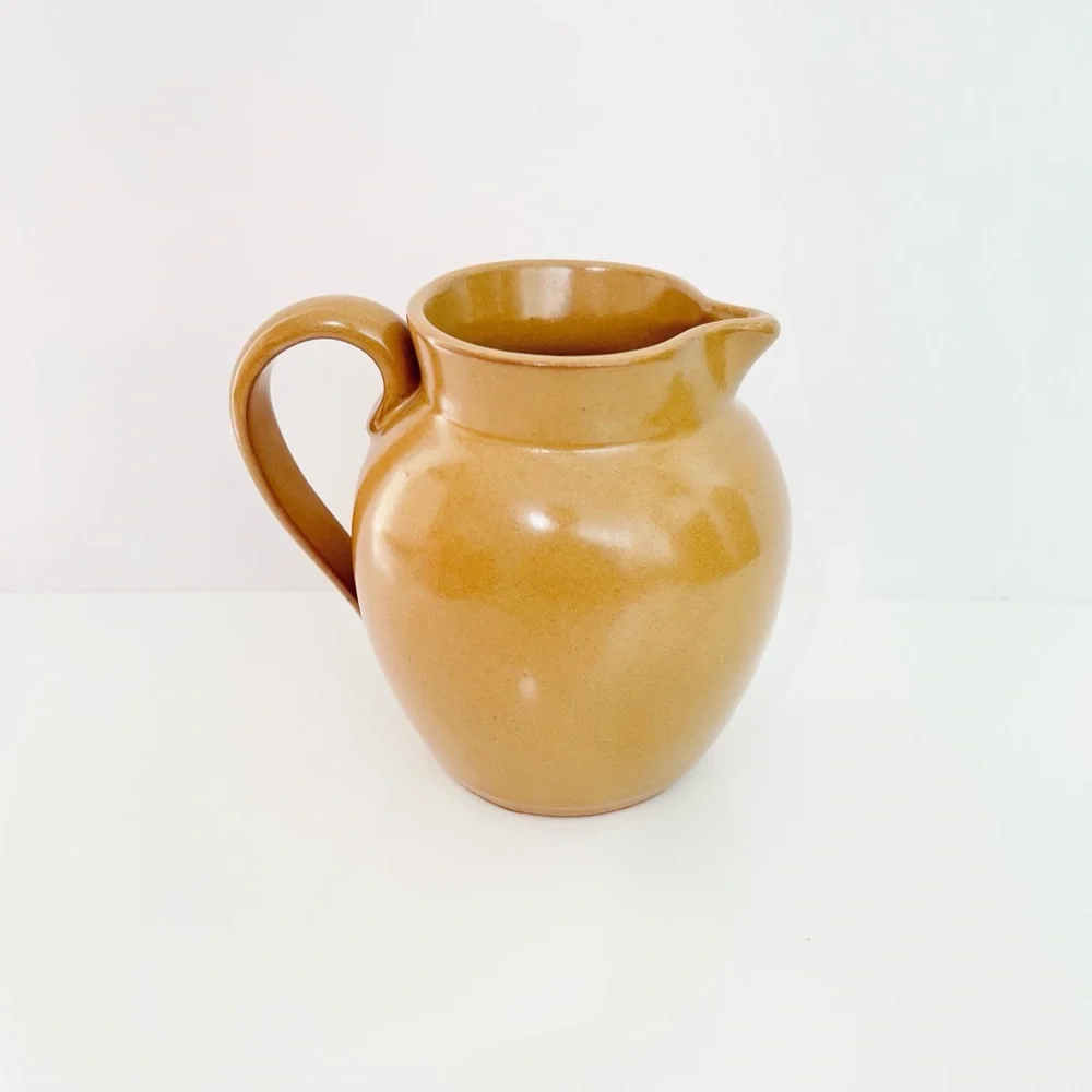 Handmade Tan Pottery Small Farmhouse Pitcher Decor Vase Signed Vilmor